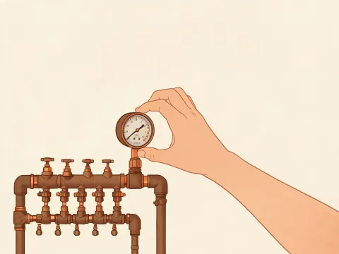 Illustration of an irrigation designer checking a manifold