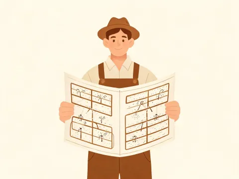 Illustration of a grower reviewing a field layout